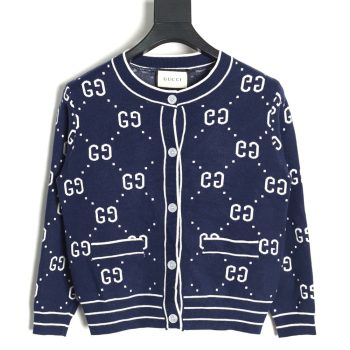 Gucci Double G Jacquard Crew Neck Cardigan Sweater TSK1