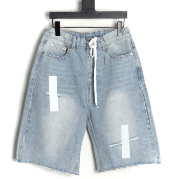 Maison Margiela masking paper white tape ripped five-point denim shorts