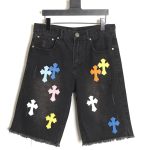 Chrome Hearts Leather Cross Denim Shorts_TSK2