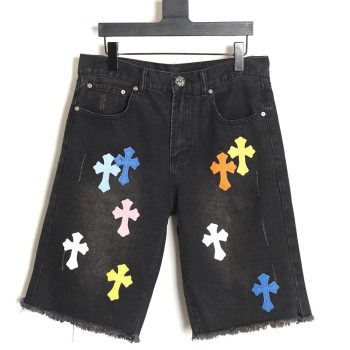 Chrome Hearts Leather Cross Denim Shorts_TSK2