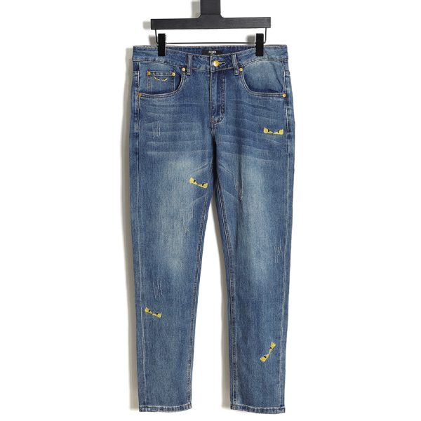 FENDI Monsters embroidered denim trousers