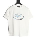 Prada Overlapping Logo Lettering Embroidered Short Sleeve T-Shirt