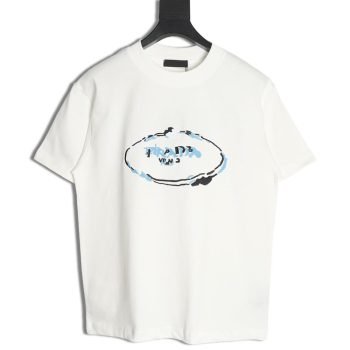 Prada Overlapping Logo Lettering Embroidered Short Sleeve T-Shirt