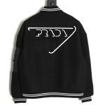 Prada lambswool patchwork baseball jacket