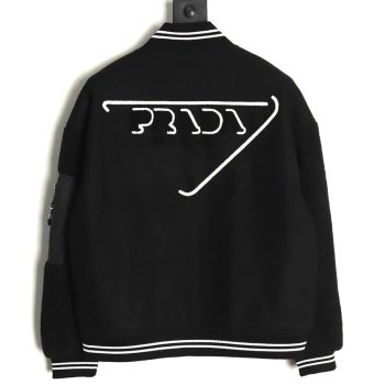 Prada lambswool patchwork baseball jacket