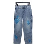 Chrome Hearts multicolor laser cross leather denim trousers