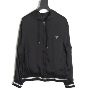 Prada 24SS mulberry silk ribbon hem hooded jacket