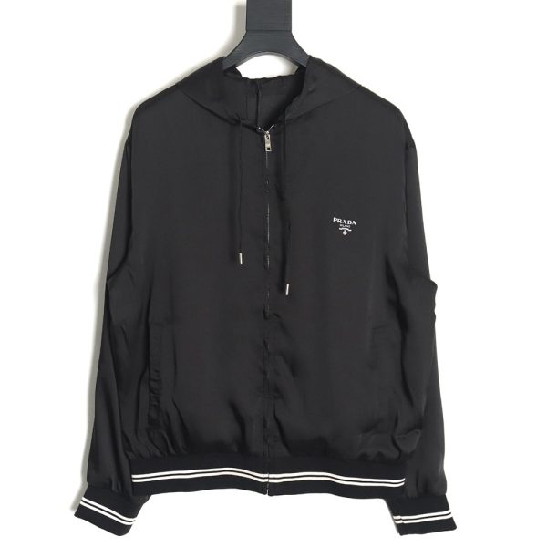 Prada 24SS mulberry silk ribbon hem hooded jacket