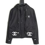 Chanel Embroidered Slogan Vintage Zipper Hooded Trench Coat