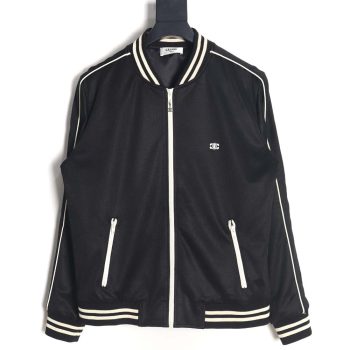 CELINE CE 23FW Arc de Triomphe embroidered side white stripes baseball jacket