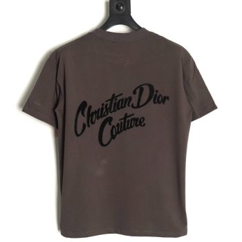 Dior logo pattern embroidered flocked letter T-shirt