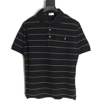 Saint Laurent YSL Logo Embroidered Striped Short Sleeve Polo Shirt