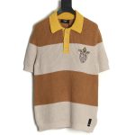 Fendi Badge Striped Jersey Short Sleeve Polo Shirt