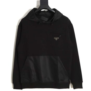 Prada 22Fw nylon patchwork triangle logo hooded sweatshirt