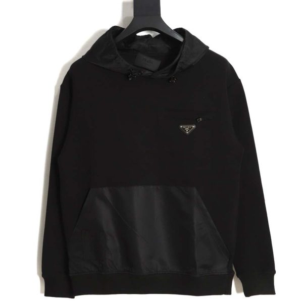 Prada 22Fw nylon patchwork triangle logo hooded sweatshirt
