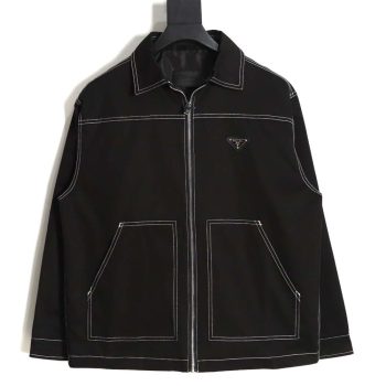 Prada PRD 23FW contrast topstitch canvas jacket