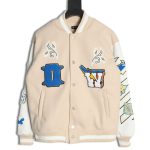 Off White Embroidered Rhinestone Baseball Jacket
