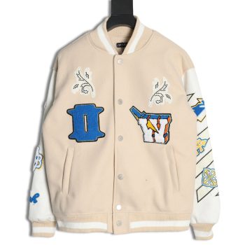Off White Embroidered Rhinestone Baseball Jacket