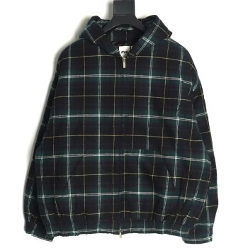Miu miu green plaid hooded cotton coat