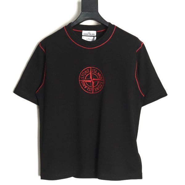 Stone Island black and red badge embroidered short-sleeved T-shirt