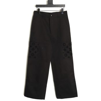Louis Vuitton paneled black flocked denim pants TSK1