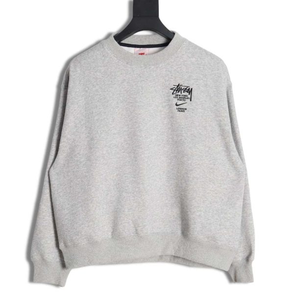 Nike x Stussy Nike Stussy joint 23SS solid color embroidered logo velvet sweatshirt
