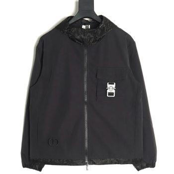 Dior patchwork letter embroidery hooded trench coat TSK1
