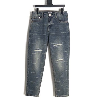 Balenciaga Balenciaga 23Fw all-over lettering distressed washed jeans