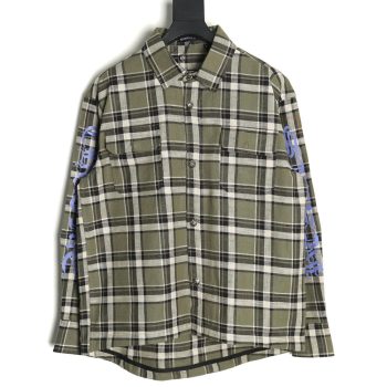 Chrome Hearts Striped Plaid Stitching Silver Button Cardigan Shirt TSK2