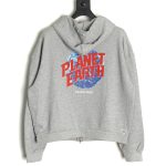 Balenciaga globe pattern printed distressed zipper jacket