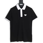 Prada color block ribbed collar POLO short sleeve TSK1