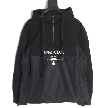 Prada Letters Logo Half Zip Hooded Jacket