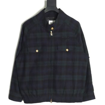 Miu Miu Green Check Wool Plaid Jacket