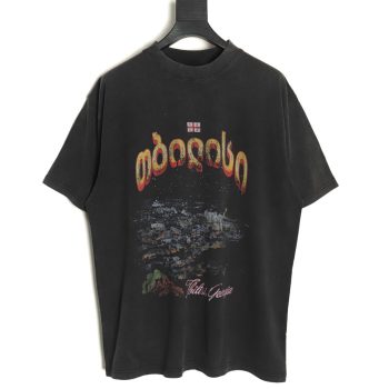 Balenciaga Night scene pattern faded letter print round neck short sleeve T-shirt