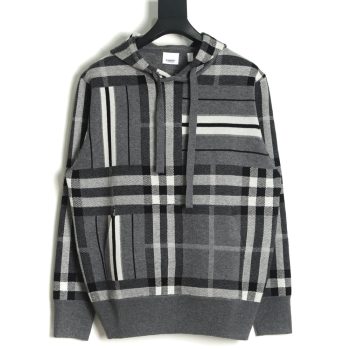 Burberry Grey Striped Knit Hoodie