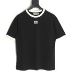 Miu Miu Contrast Collar Embroidered Logo Short Sleeve T-Shirt TSK1