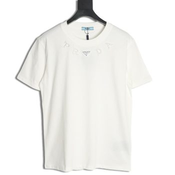 Prada neckline letter embroidery triangle logo short sleeves