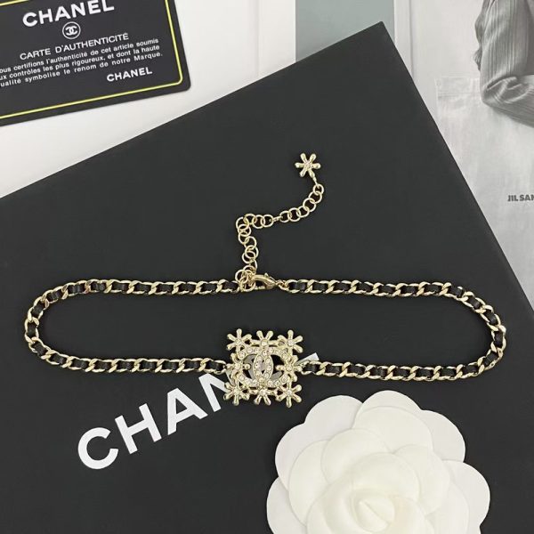 Chanel Hollow Flower Rhinestone Double C Necklace ABB326