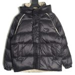 Prada metal triangle logo wide brim hooded down jacket