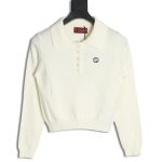 Gucci Double G embroidered lapel half-breasted wool knit sweater