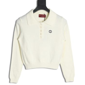 Gucci Double G embroidered lapel half-breasted wool knit sweater