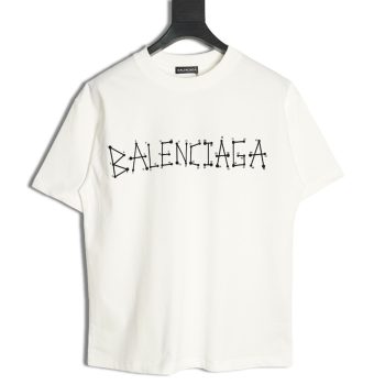 Balenciaga geometric logo double B flocked short-sleeved T-shirt