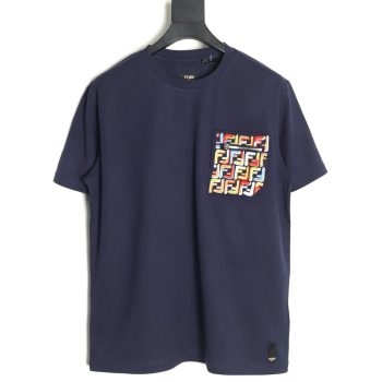 Fendi FF colorful embroidered pocket zipper short-sleeved T-shirt TSK1
