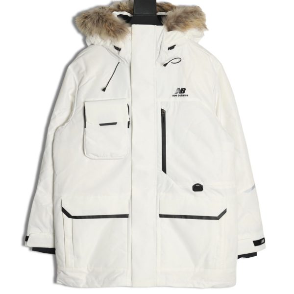 New Balance mid-length four-pocket large fur collar down jacket