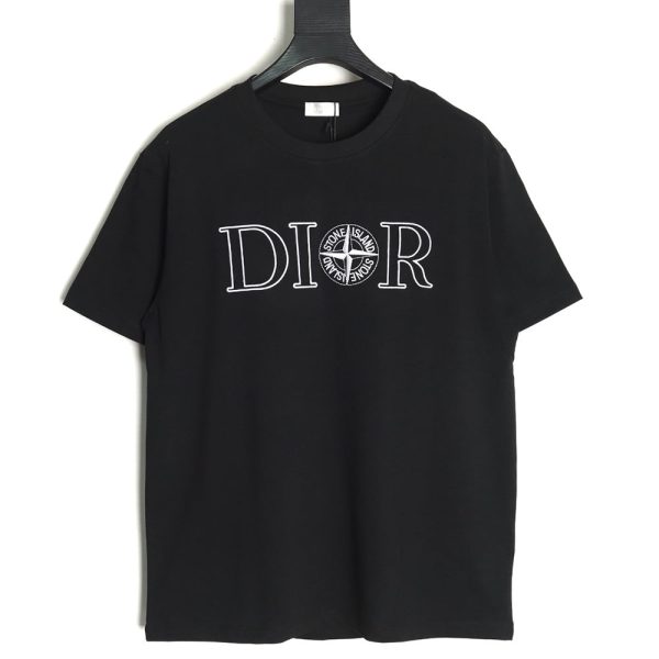 Dior & Stone island co-branded embroidered logo short-sleeved T-shirt TSK1