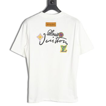 Louis Vuitton floral and lettering embroidered crew neck short sleeves