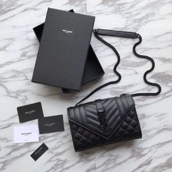 Saint Laurent Envelope Embossed Leather Bags Black 600195 21*13*6cm