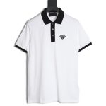 Prada color block ribbed collar POLO short sleeve