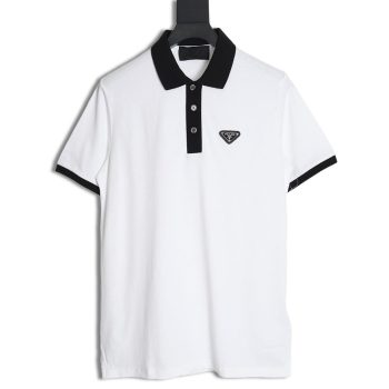 Prada color block ribbed collar POLO short sleeve