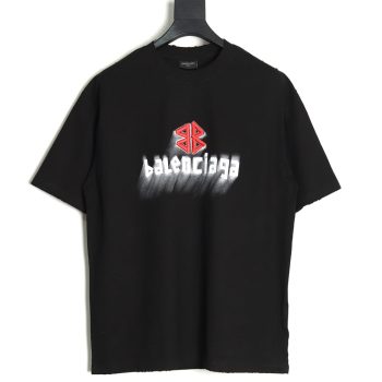 Balenciaga Double B embroidery and 3D inkjet logo ripped short-sleeved T-shirt TSK1
